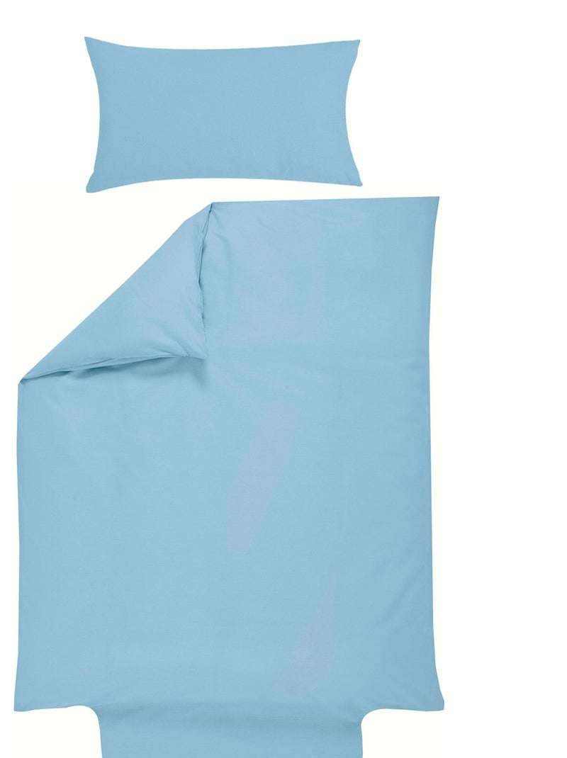 Parure de lit housse de couette 100x140 cm + taie 40x60 cm - Coton Bio - 'P'tit Basile' Bleu ciel - Kiabi
