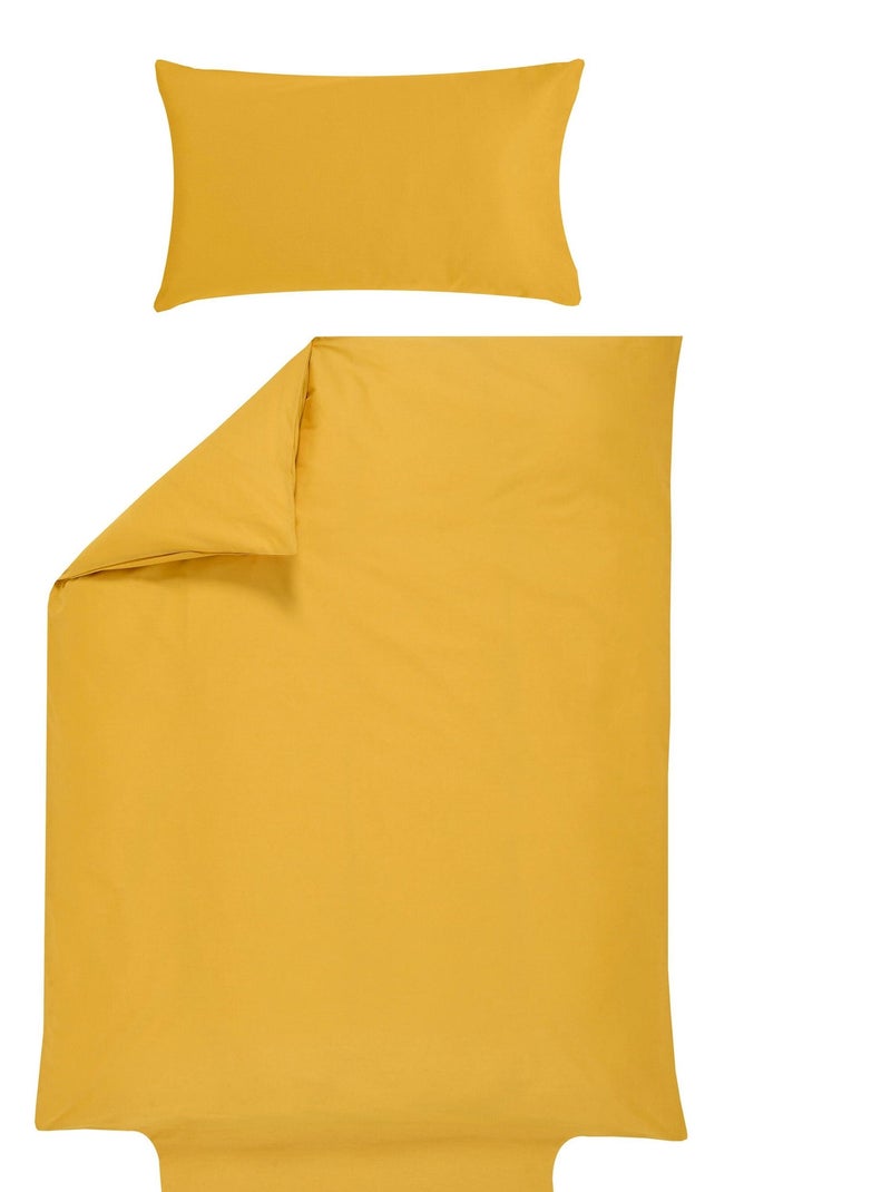 Parure de lit housse de couette 100x140 cm + taie 40x60 cm - Coton Bio - 'P'tit Basile' Jaune moutarde - Kiabi