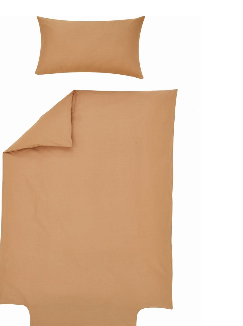 Parure de lit housse de couette 100x140 cm + taie 40x60 cm - Coton Bio - 'P'tit Basile' Marron caramel - Kiabi