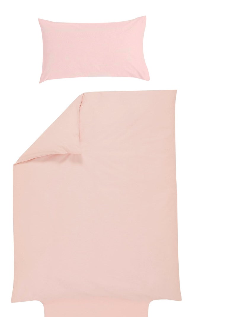 Parure de lit housse de couette 100x140 cm + taie 40x60 cm - Coton Bio - 'P'tit Basile' Rose clair - Kiabi