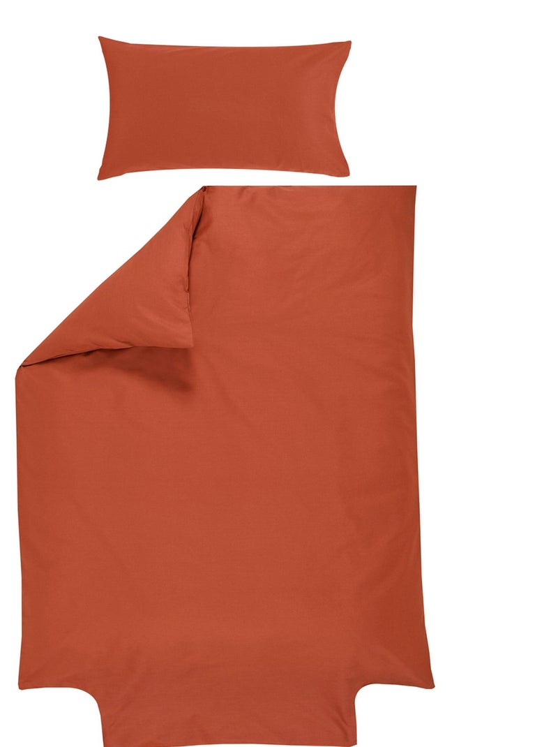 Parure de lit housse de couette 100x140 cm + taie 40x60 cm - Coton Bio - 'P'tit Basile' Rouge brique - Kiabi