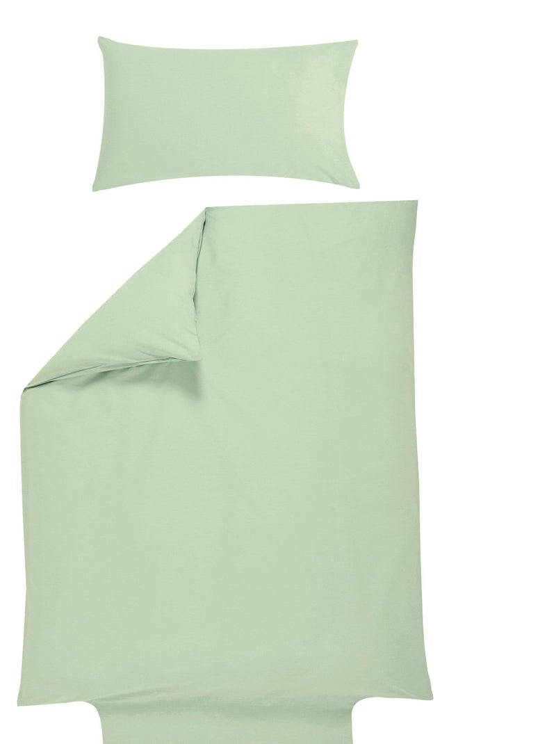 Parure de lit housse de couette 100x140 cm + taie 40x60 cm - Coton Bio - 'P'tit Basile' Vert d'eau - Kiabi