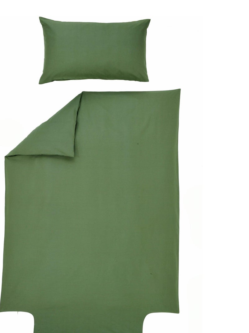 Parure de lit housse de couette 100x140 cm + taie 40x60 cm - Coton Bio - 'P'tit Basile' Vert kaki - Kiabi