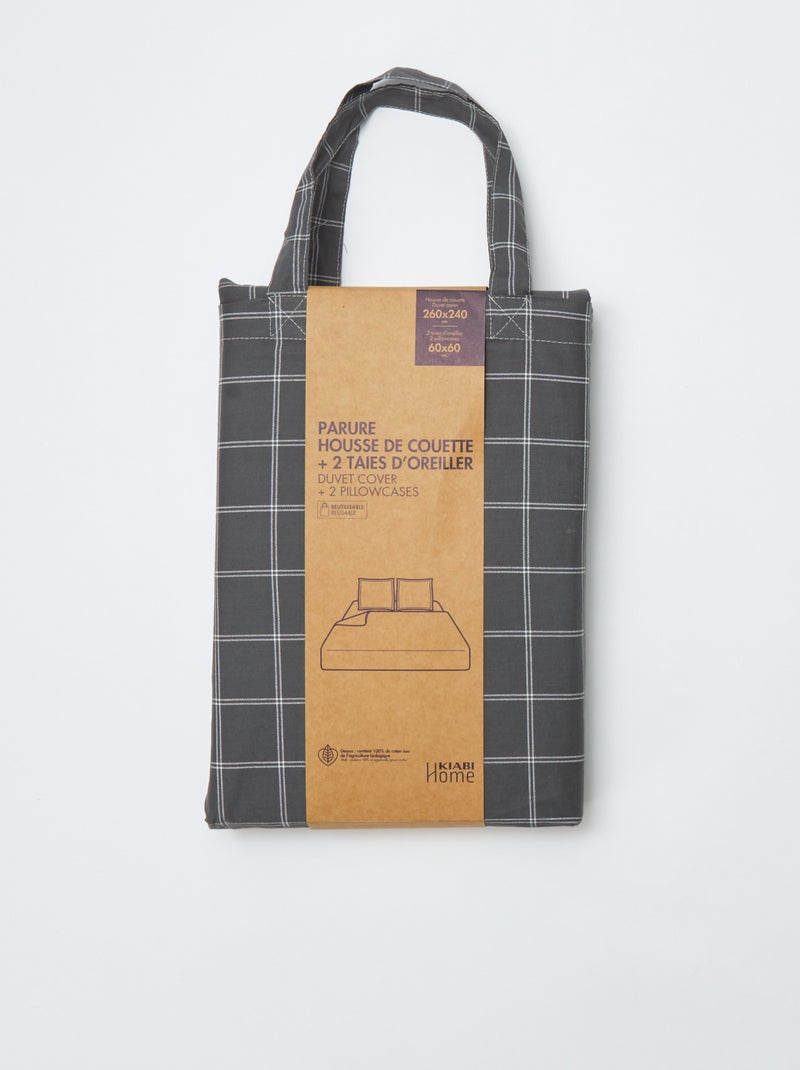 Parure de lit housse de couette (260 x 60 cm)   + 2 taies d'oreillers Gris - Kiabi
