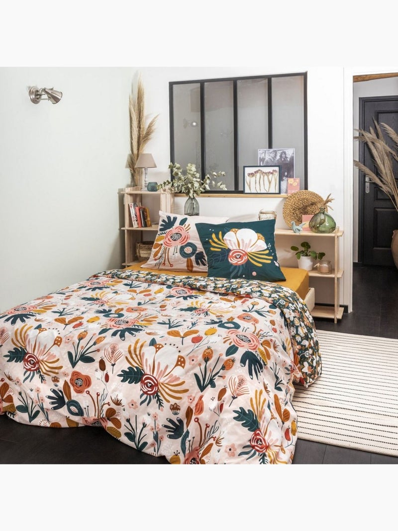 Parure de lit housse de couette avec taie d'oreiller 100% Coton 57 fils Champetre Multicolore - Kiabi
