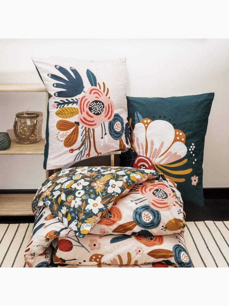 Parure de lit housse de couette avec taie d'oreiller 100% Coton 57 fils Champetre Multicolore - Kiabi
