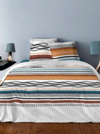 Parure de lit housse de couette avec taies d'oreiller 100% Coton 57 fils Geometrique Safran