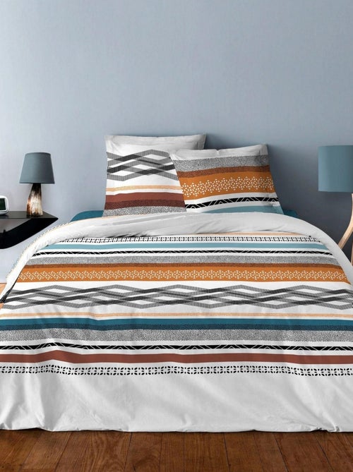 Parure de lit housse de couette avec taies d'oreiller 100% Coton 57 fils Geometrique Safran - Kiabi