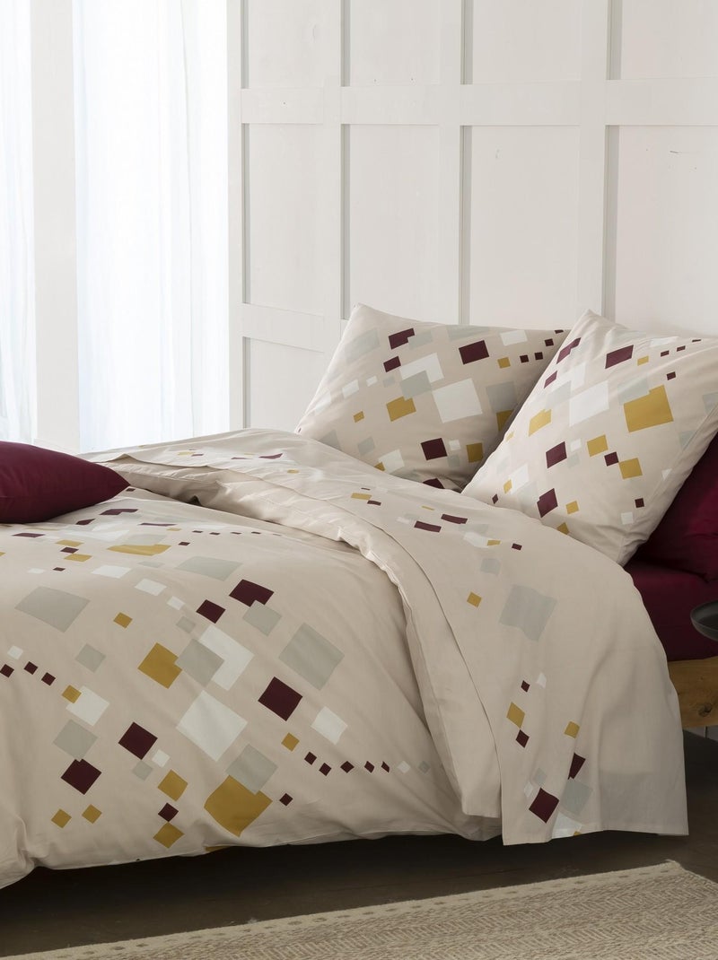 Parure de lit housse de couette avec taies d'oreiller 100% Coton 57 fils Tigy Bordeaux Multicolore - Kiabi