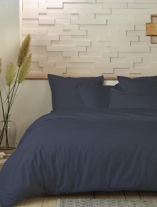 Parure de lit housse de couette avec taies d'oreiller 100% Percale de Coton 80 fils Bleu - Kiabi