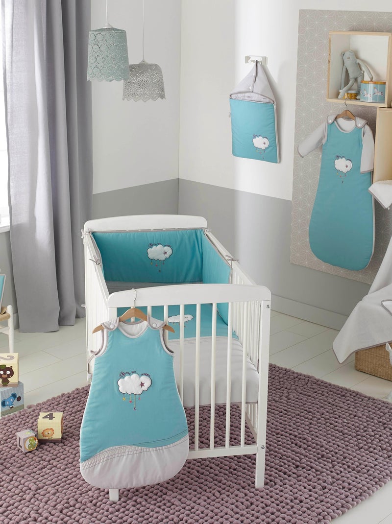 Parure de lit housse de couette brodée + taie - Coton bio - 'P'tit Basile' Bleu turquoise - Kiabi