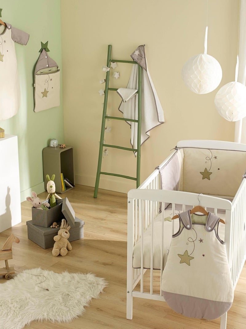 Parure de lit housse de couette brodée + taie - Coton bio - 'P'tit Basile' Ecru - Kiabi