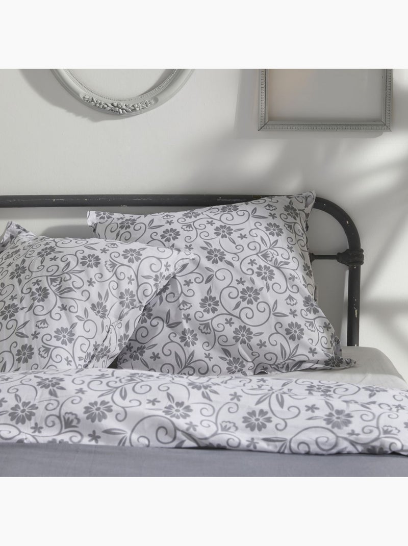 Parure de lit imprim? floral coton CHARME Gris clair - Kiabi