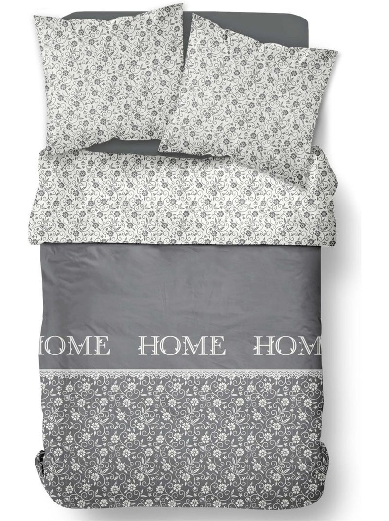 Parure de lit imprim? floral coton CHARME Gris clair - Kiabi