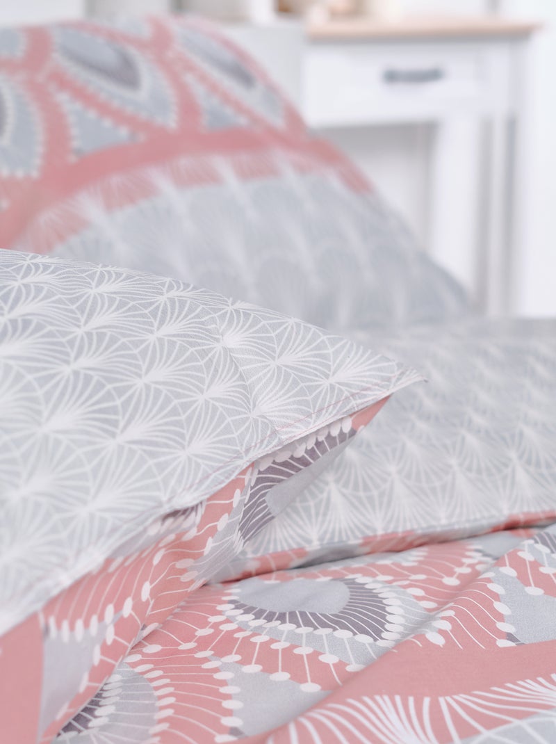 Parure de lit imprimé - 2 personnes gris/rose - Kiabi