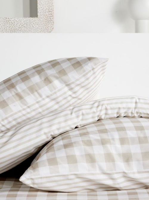 Parure de lit imprimé A carreaux coton FLANELLE - Kiabi