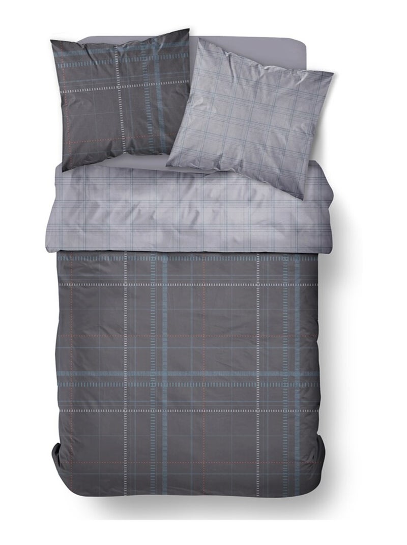 Parure de lit imprimé A carreaux coton FLANELLE Bleu - Kiabi