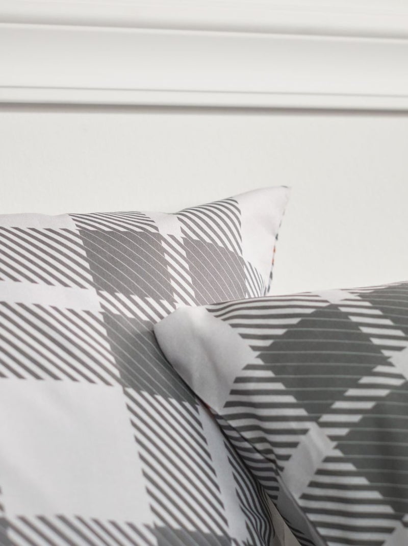 Parure de lit imprimé A carreaux coton FLANELLE Gris - Kiabi
