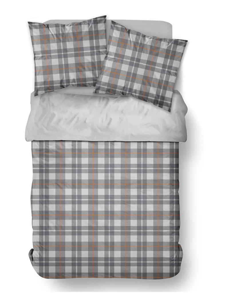Parure de lit imprimé A carreaux coton FLANELLE Gris - Kiabi