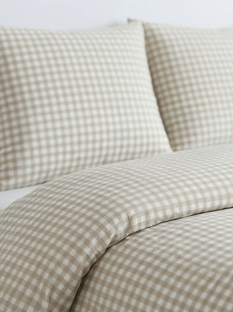 Parure de lit imprimé A carreaux CRAZY NAIS Beige - Kiabi