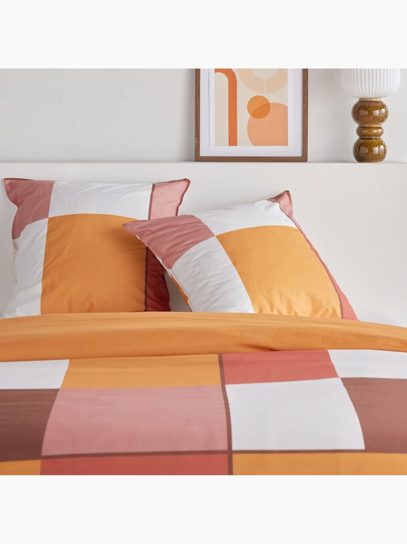 Parure de lit imprimé A carreaux SUNSHINE AURORE Orange - Kiabi