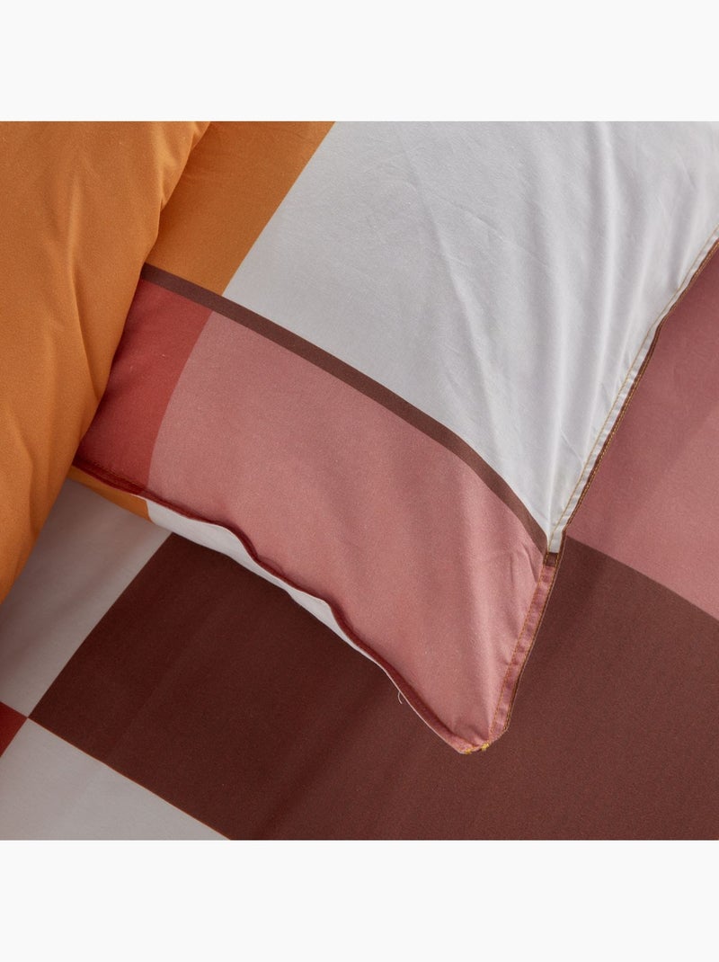 Parure de lit imprimé A carreaux SUNSHINE AURORE Orange - Kiabi