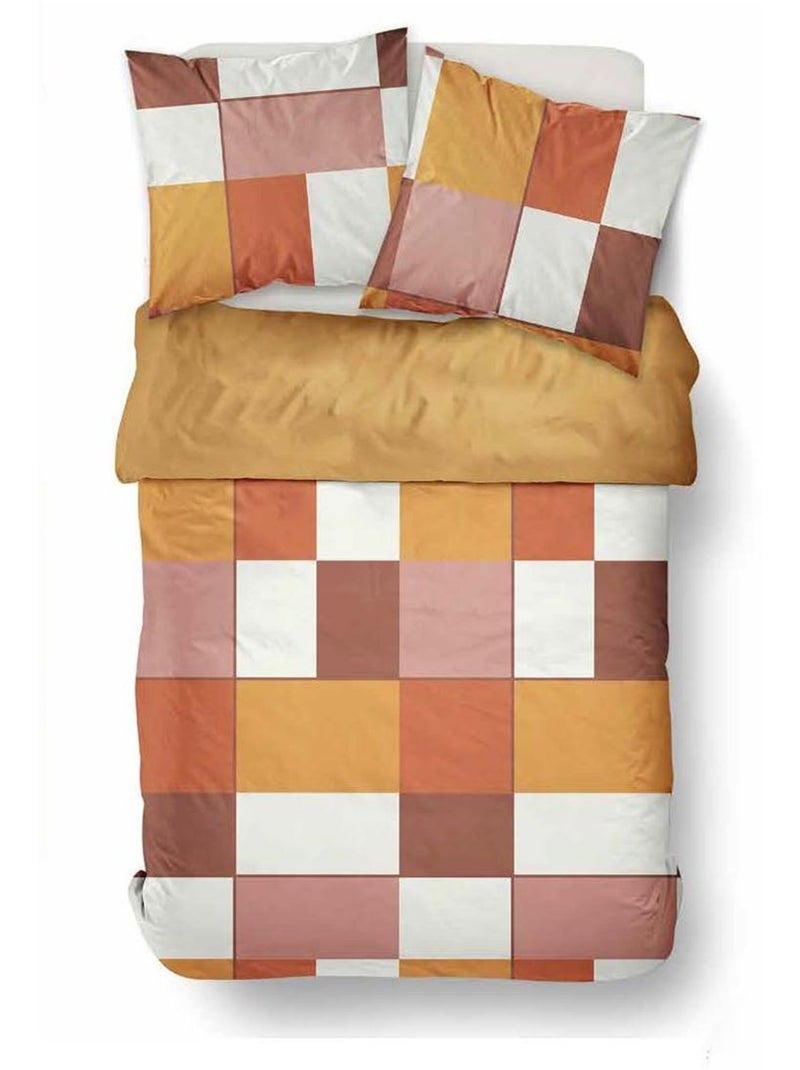 Parure de lit imprimé A carreaux SUNSHINE AURORE Orange - Kiabi