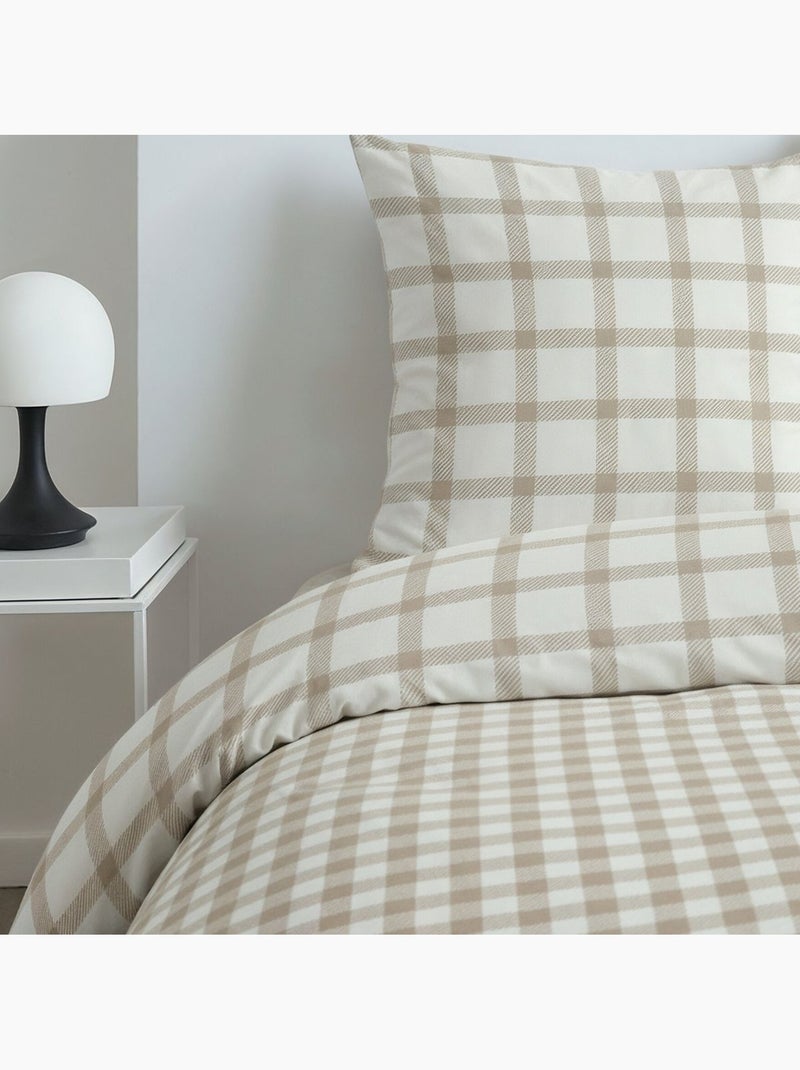 Parure de lit imprimé A carreaux SUNSHINE CORALIE Beige - Kiabi