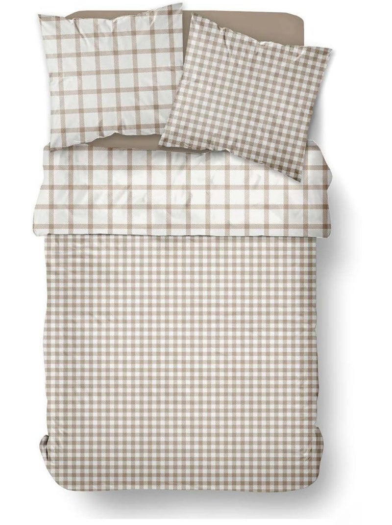Parure de lit imprimé A carreaux SUNSHINE CORALIE Beige - Kiabi