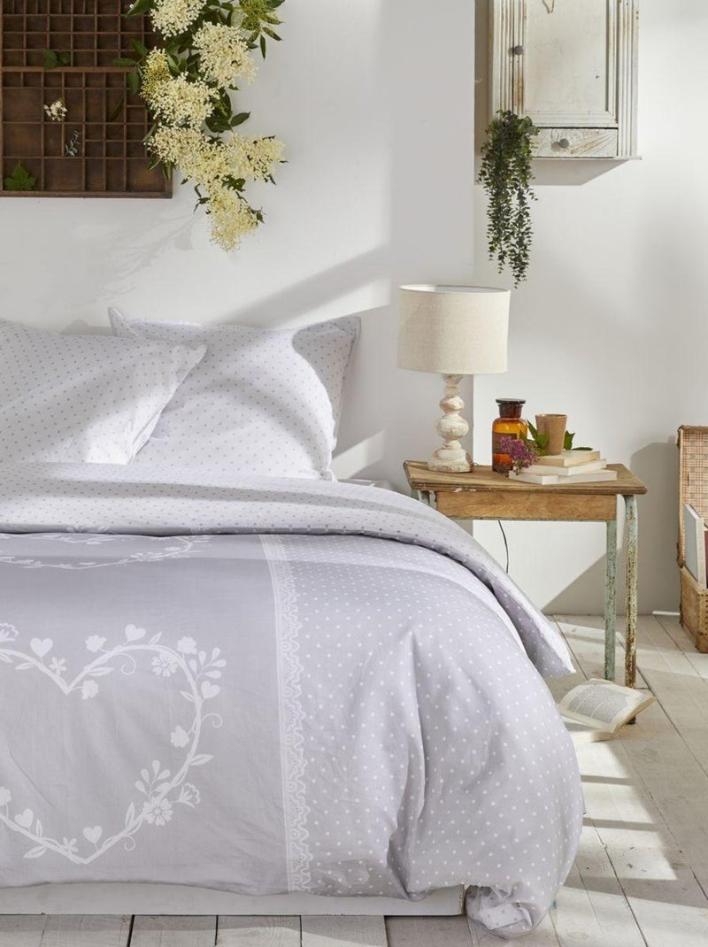 Parure de lit imprimé a pois coton CHARME Gris clair - Kiabi