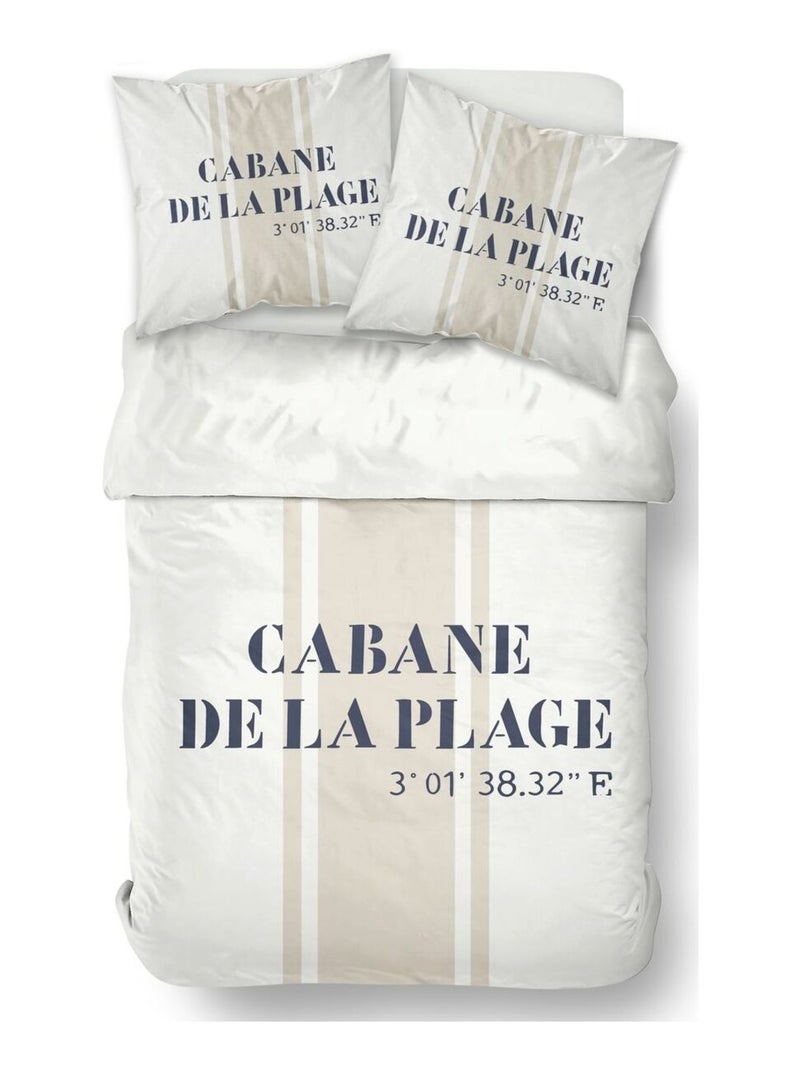Parure de lit imprimé à rayures coton CABANE DE PLAGE Blanc - Kiabi