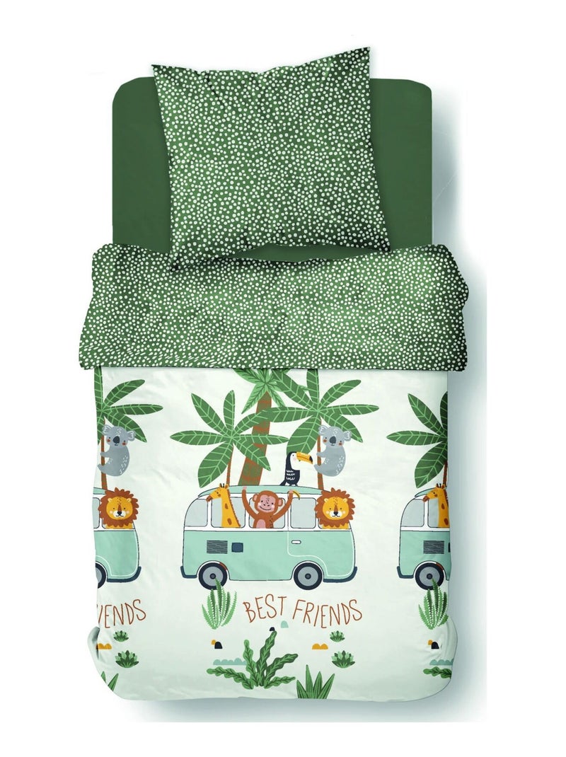 Parure de lit imprimé animalier coton HAPPY Vert - Kiabi