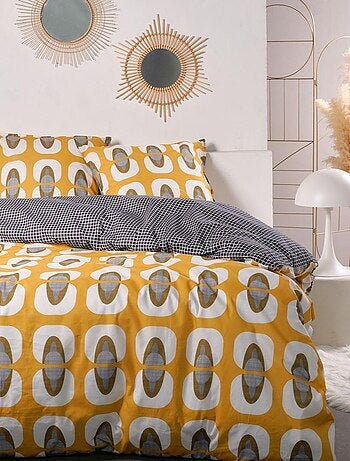 Parure de lit imprimé ethnique coton SUNSHINE CELESTE