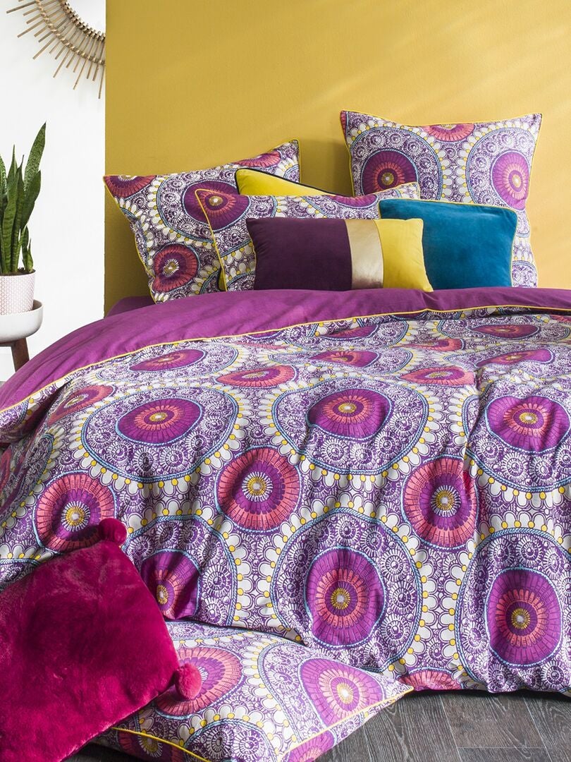 Parure de lit imprimé fantaisie - 2 personnes violet - Kiabi