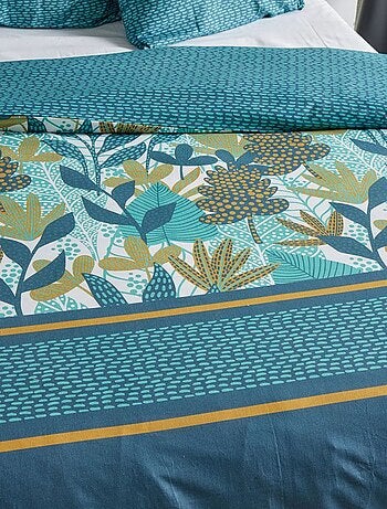 Parure de lit imprimé feuilles réversible - 2 personnes