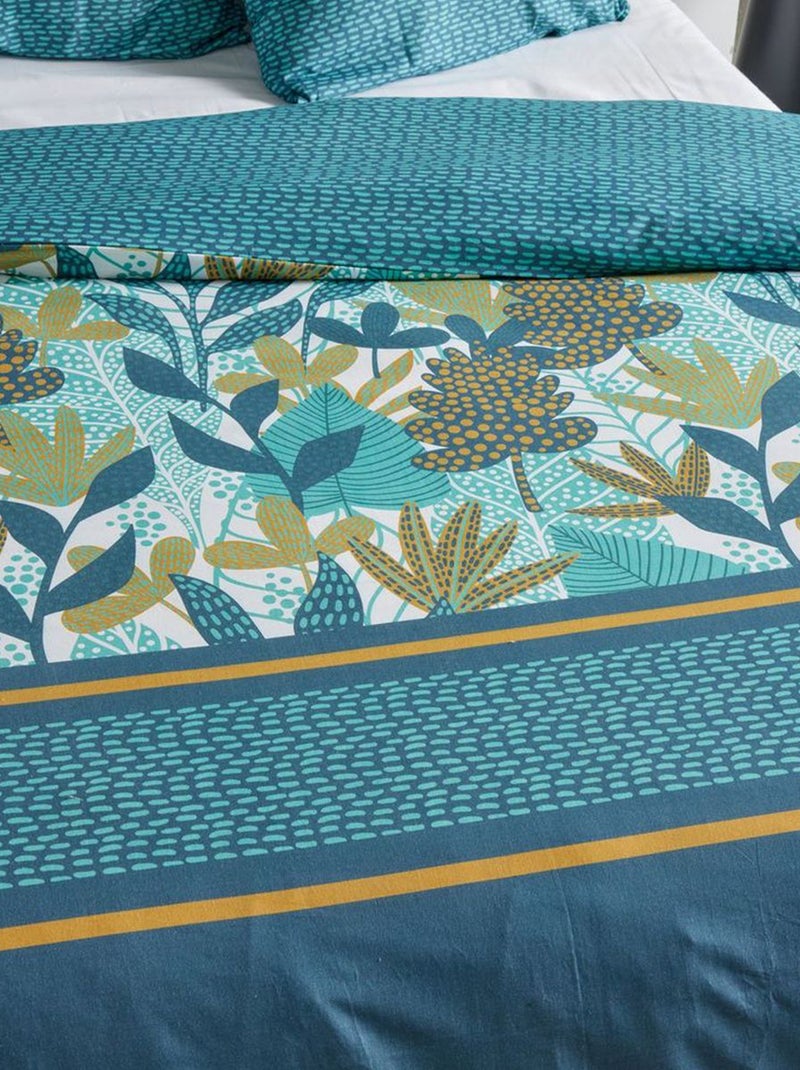 Parure de lit imprimé feuilles réversible - 2 personnes Bleu - Kiabi