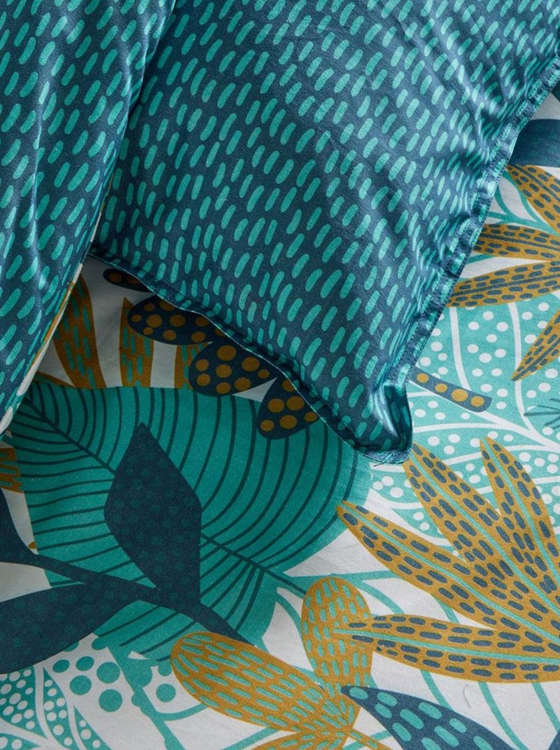 Parure de lit imprimé feuilles réversible - 2 personnes Bleu - Kiabi