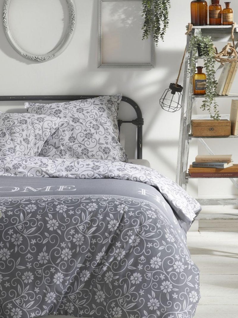 Parure de lit imprimé floral coton CHARME Gris clair - Kiabi