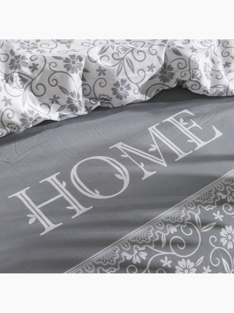 Parure de lit imprimé floral coton CHARME Gris clair - Kiabi