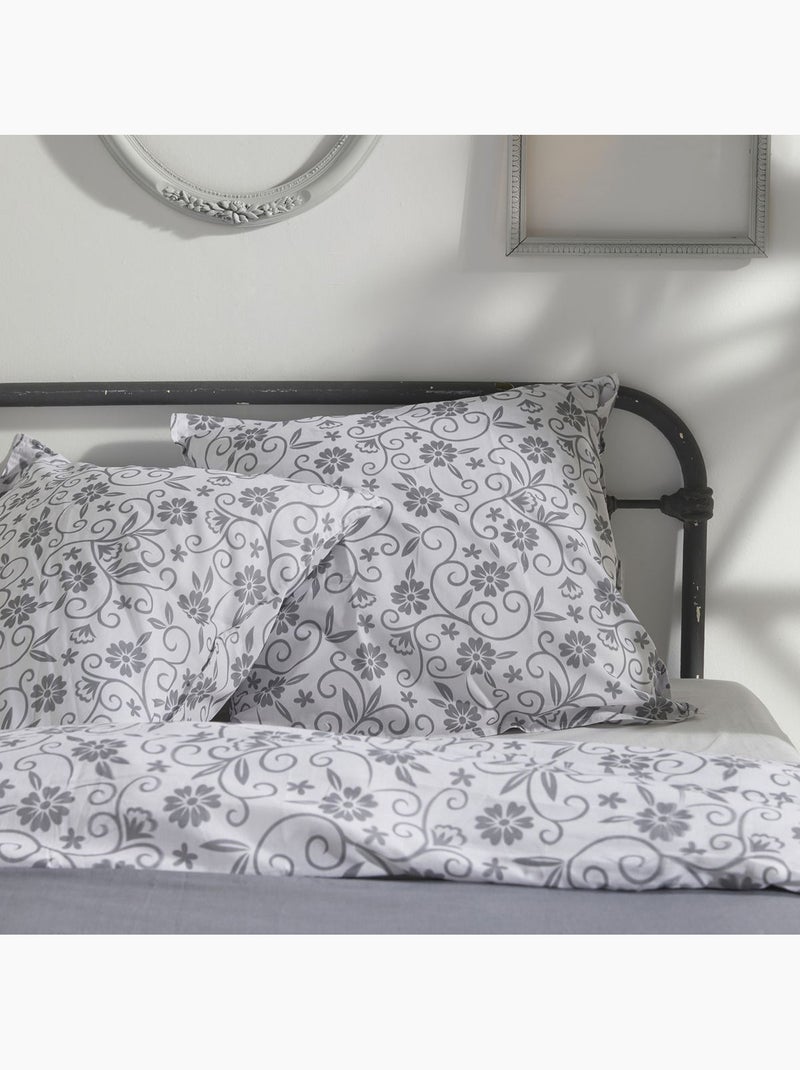 Parure de lit imprimé floral coton CHARME Gris clair - Kiabi