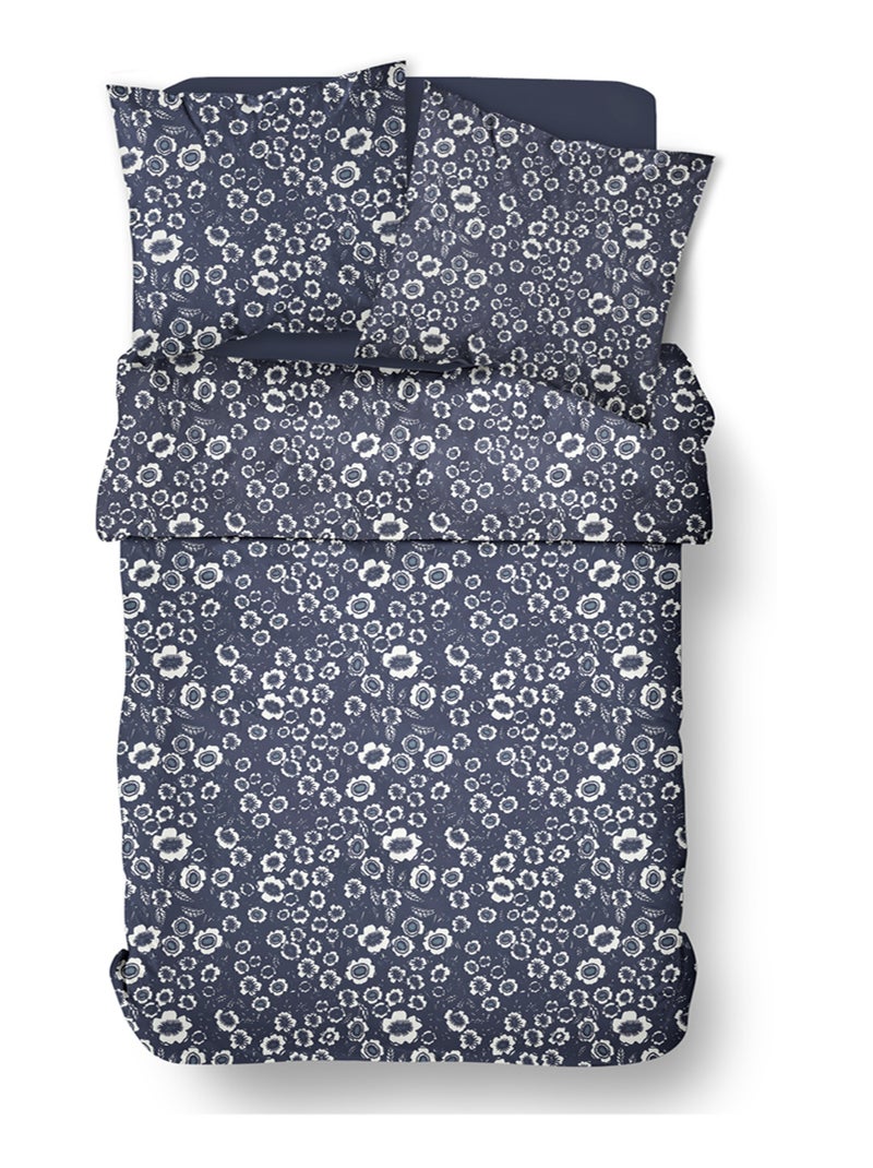 Parure de lit imprimé Floral coton FLANELLE Bleu - Kiabi