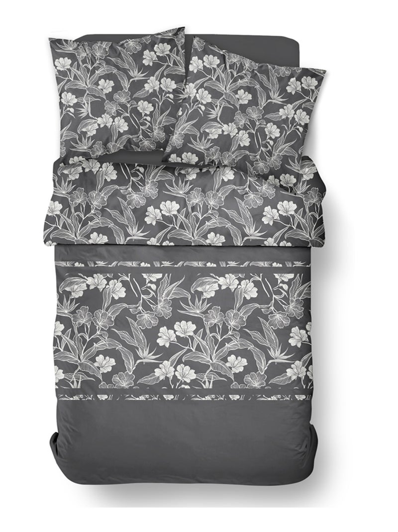 Parure de lit imprimé Floral coton FLANELLE Bleu marine - Kiabi