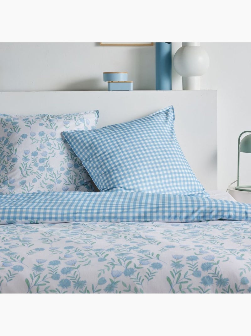 Parure de lit imprimé Floral coton SUNSHINE JASMIN Bleu - Kiabi