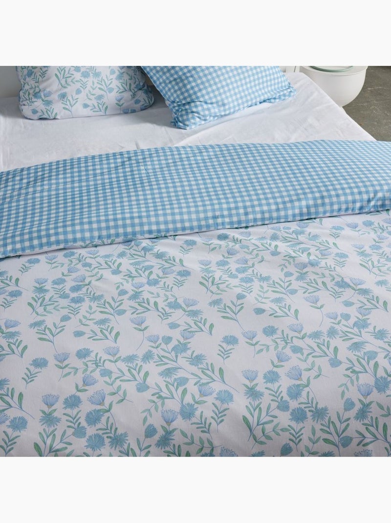Parure de lit imprimé Floral coton SUNSHINE JASMIN Bleu - Kiabi