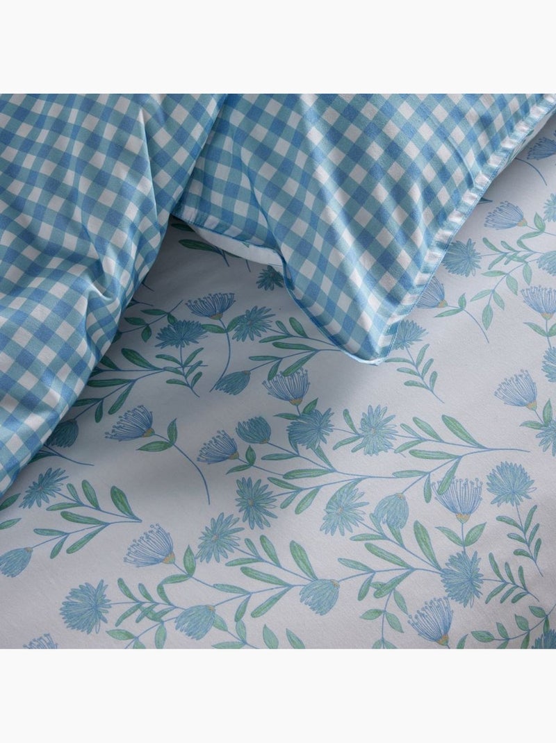 Parure de lit imprimé Floral coton SUNSHINE JASMIN Bleu - Kiabi