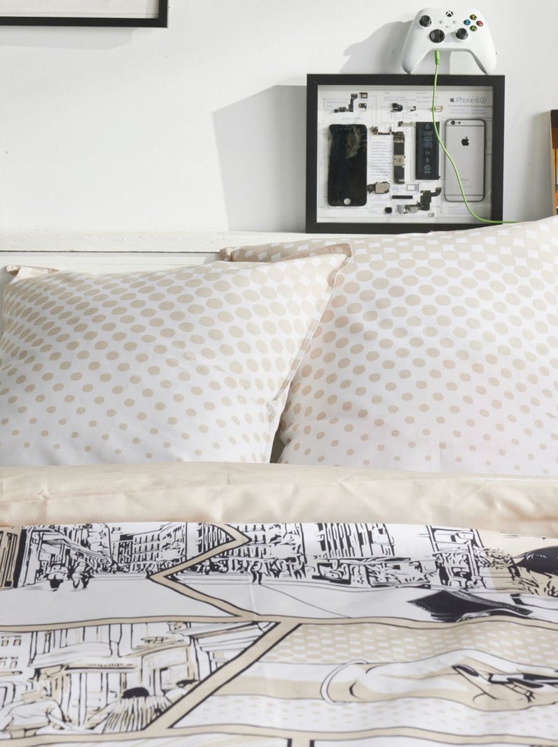 Parure de lit imprimé graphique coton JAVA ANIMÉ Beige - Kiabi