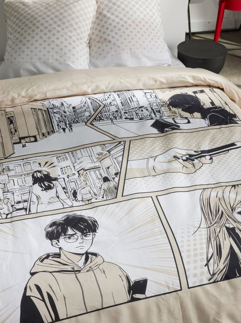 Parure de lit imprimé graphique coton JAVA ANIMÉ Beige - Kiabi