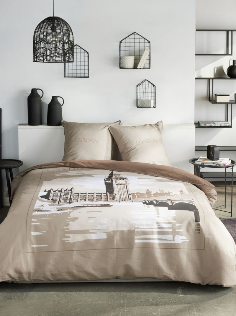 Parure de lit imprimé graphique coton JAVA BIG BEN Beige - Kiabi
