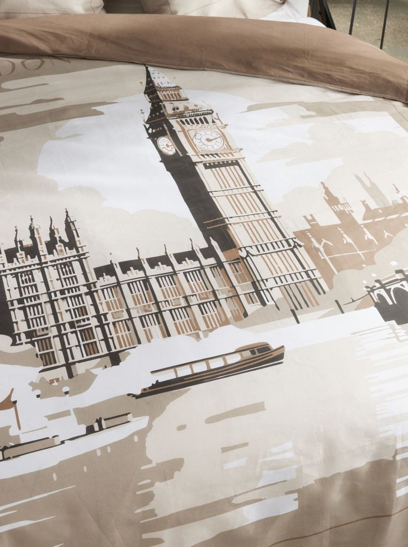 Parure de lit imprimé graphique coton JAVA BIG BEN Beige - Kiabi