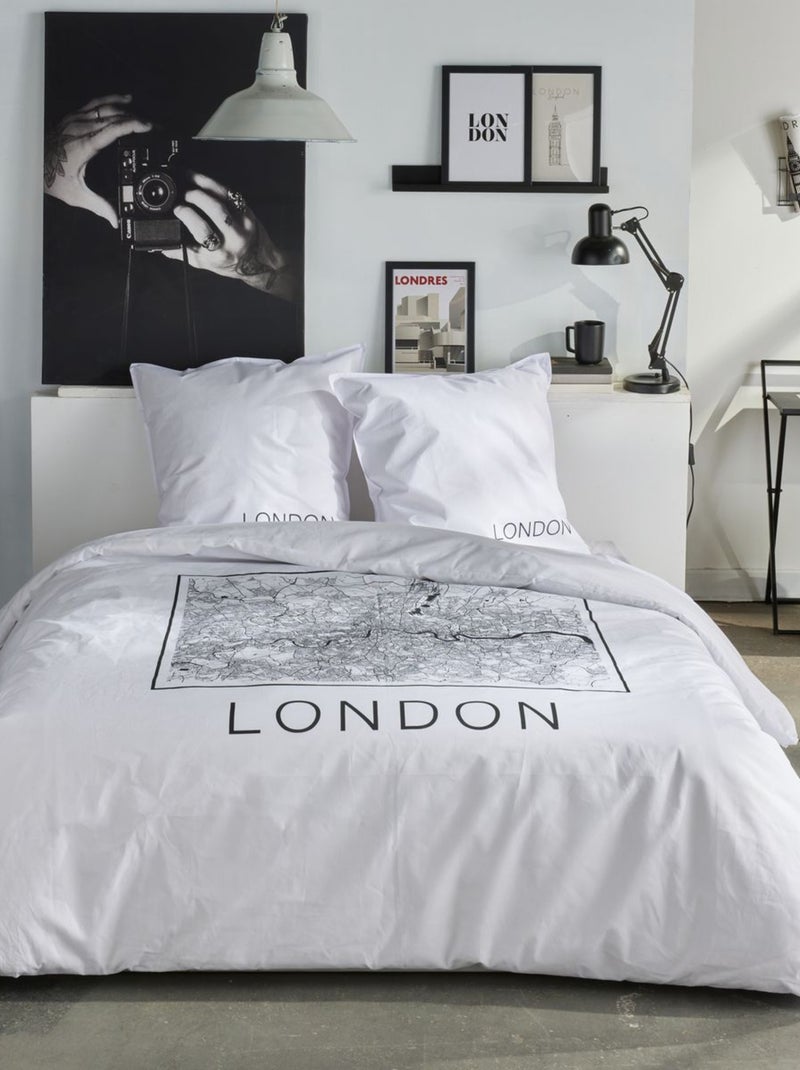 Parure de lit imprimé graphique coton JAVA LONDON Blanc - Kiabi